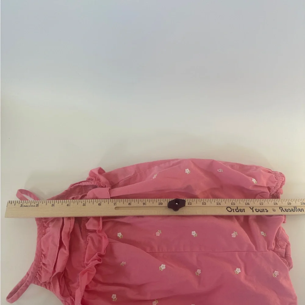 VTG Gymboree 18-24 MOS Romper Pink Embroidered Flower Ruffle Tank One Piece 2002